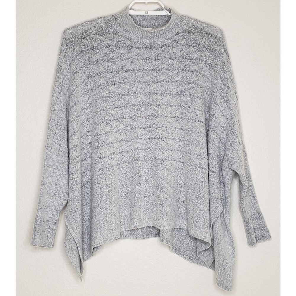 BKE Womens Sweater Sz Medium Gray Cowl Neck Oversized Side Slit Asymmetrical Hem